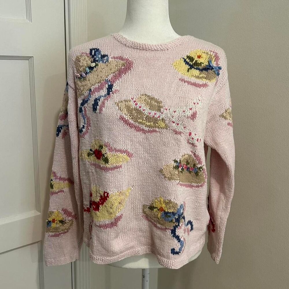 Talbots Handknit Printed Hats Sweater